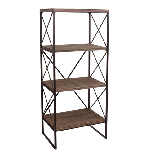 Étagère de rangement MENDLER HWC-C10 bois véritable métal 4 tablettes 142x60cm