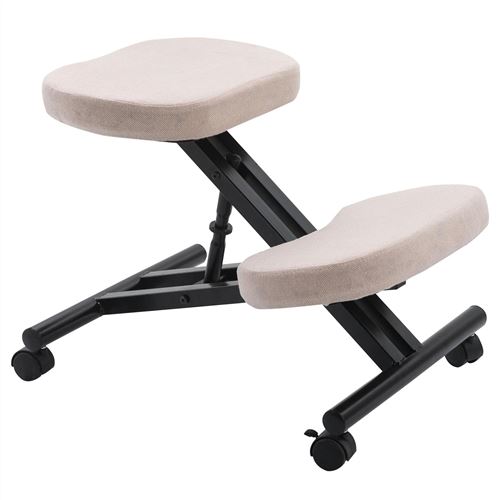 Tabouret ergonomique ROBERT, structure en métal noir et tissu beige