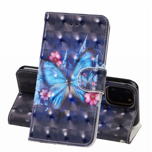 Etui en PU Revêtement de style d'impression 3D papillon bleu pour votre Apple iPhone XR 6.1 pouces (2019)