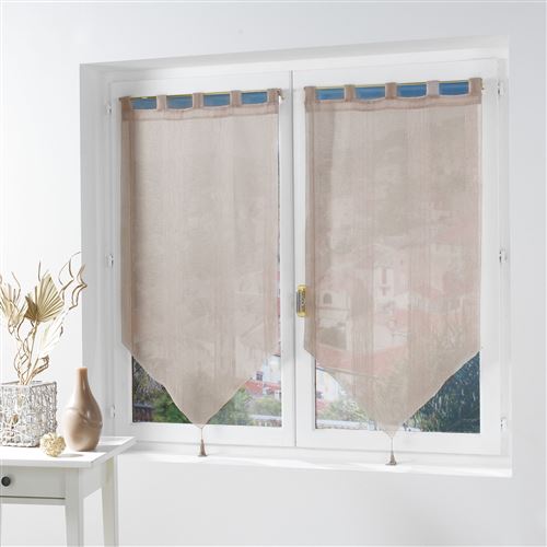 Paire pompon passants 2 x 60 x 160 cm voile sable saa Lin Douceur d'Intérieur