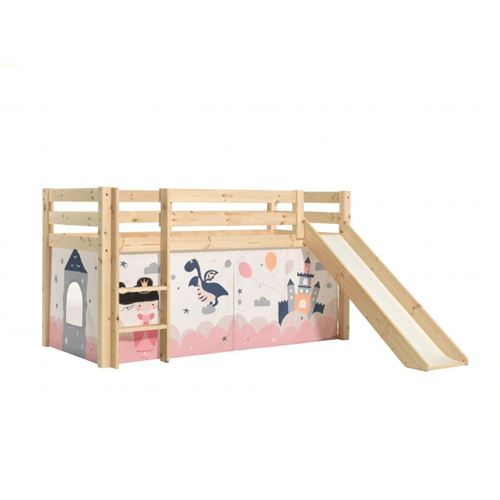 Lit Mi-Hauteur 90x200 Toboggan sommier inclus housse Fairy Pino - Bois