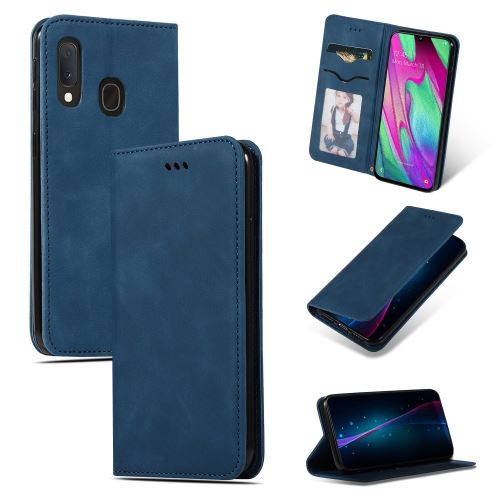 Etui en PU style professionnel à absorption automatique avec support pour cartes et fentes bleu pour votre Samsung Galaxy A20e/A202F/A10e
