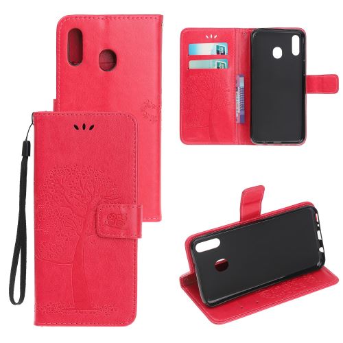Etui en PU hibou des arbres rouge pour votre Samsung Galaxy M40