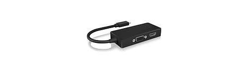 ICY BOX 2-en-1 Adaptateur USB-C avec connecteur VGA et HDMI, Permet 2 moniteurs, Full HD et 4K Ultra HD, cble intégré, Noir