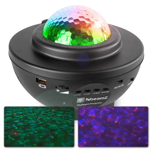 Projecteur Led Bluetooth Et Haut-parleur Intégré Beamz Skynight Effets Synchronisés Lecteur Mp3 Fonction De Minuterie D'arrêt