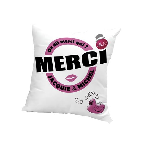 Housse de coussin 60x60 cm JACQUIE et MICHEL blanc, On dit merci qui?