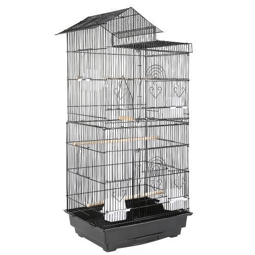 Comparer les prix de Cage à Oiseaux avec Jouets avec Poignée Portable - Volière pour Perruch Pinson Calopsitte -Noir 46 x 35,5 x 99 cm