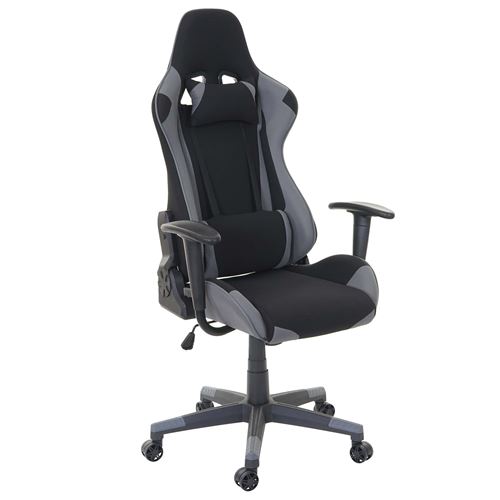Chaise de bureau MENDLER HWC-D25, fauteuil gamer, charge maximale de 150kg, tissu noir/gris