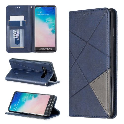 Etui en PU motif géométrique avec support bleu foncé pour votre Samsung Galaxy S10
