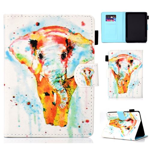 Etui en PU titulaire de la carte aquarelle d'éléphant pour votre Amazon All-New Kindle (2019)