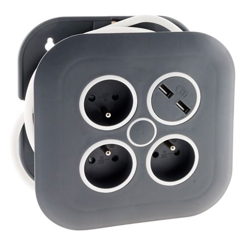 Zenitech Blanc - Enrouleur Domestique 3 X 2P+T + 2Xusb - 7M - Noir - Image 1