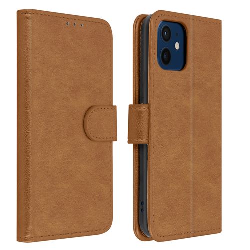 Avizar Étui pour iPhone 12 Mini Folio Intégrale Porte-carte Fonction Support Marron