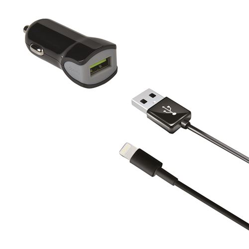 Celly chargeur de voiture USB 12/24V 2.4A + câble de données foudre noir