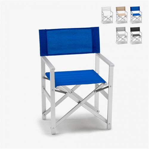 Chaise transat style réalisateur de plage pliante aluminium textilene LUSSO, Couleur: Bleu