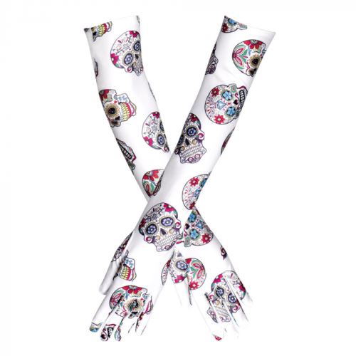 Boland gants Day of the Dead polyester blanc taille unique