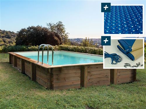 HABITAT ET JARDIN Piscine Bois En Kit Rectangle "" Murano "" - 12.20 X 6.20 X 1.44 M - B&acirc;ch