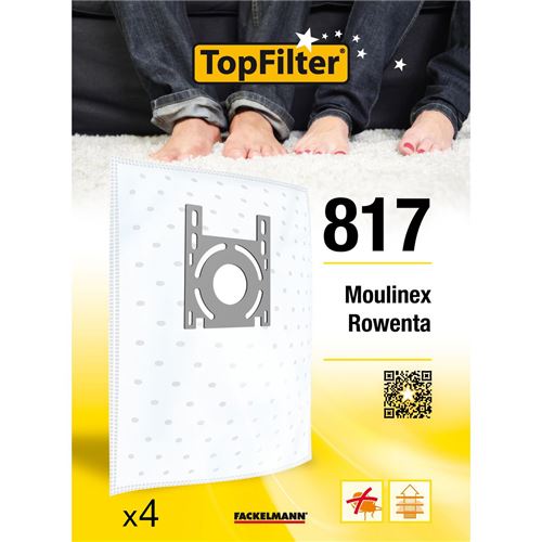 TopFilter 817, 4 sacs aspirateur pour Moulinex et Rowenta boîte de sacs d'aspiration en non-tissé, 4 sacs à poussière (30 x 26 x 0,1 cm)