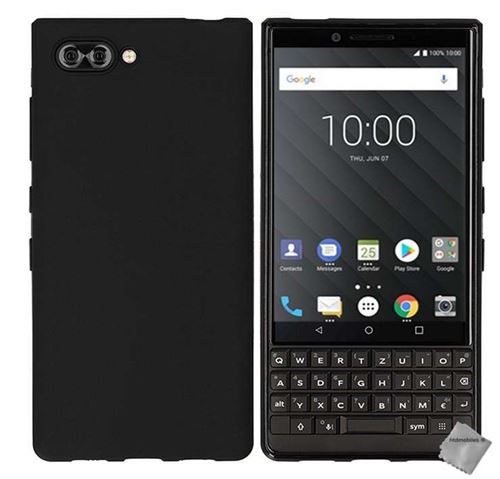 Housse En Feutre Pour Blackberry KEY2 (Dual-SIM) - Gris Foncé Bord Bleu - Neuf
