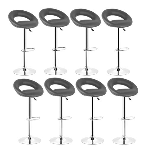 Lot de 8 tabourets de bar Gris Modèle Lune Coussin Doux Hauteur Réglable Rotation à 360° en similicuir