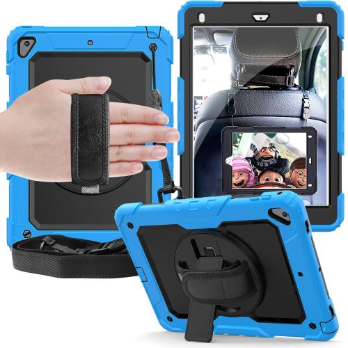 Générique Bleu/Clair/Noir Coque En Tpu + Silicone Avec Béquille Pivotante À 360° Et Sangle / Pour Apple Ipad 9.7 Pouces (2018)/(2017)/Air 2/Pro 9.7 Pouces (2016) - Image 1