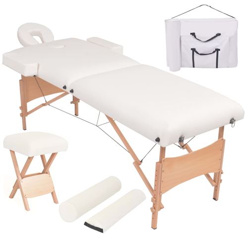vidaXL Table de massage pliable et tabouret 10 cm d'épaisseur Blanc