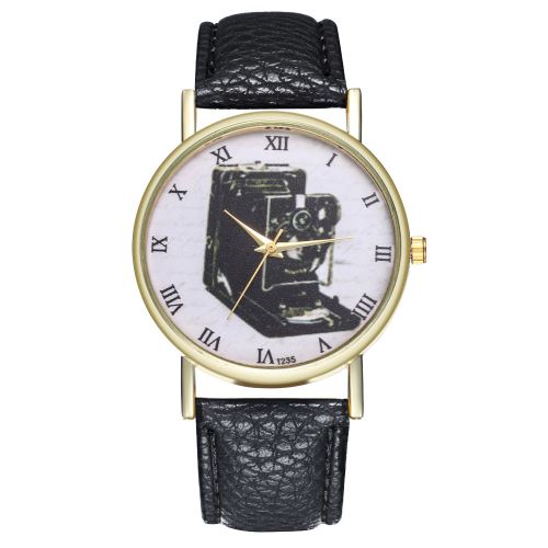 Montre-montre classique à la mode Montre accordéon à bracelet en cuir Montre pour femme Montre à tendance pour homme Montre à quartz T235-Anoir