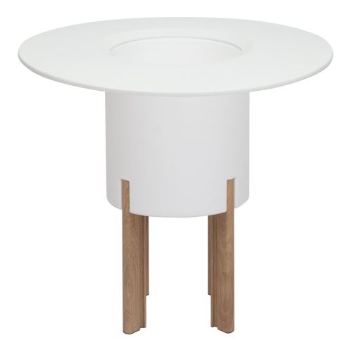 KIT Mediterraneo 75RB: Jardinière modulaire ronde blanche 75h pieds aluminium couleur bois + table ronde blanche