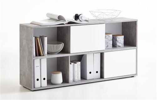 Etagère coloris gris béton LA/ blanc - 145 cm x 72 cm x 33 cm -PEGANE-