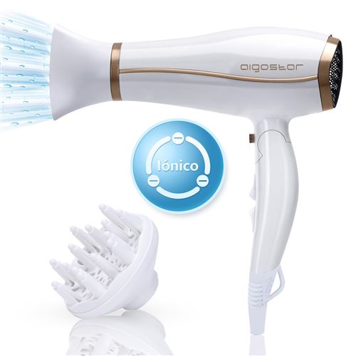 Aigostar Luna - Sèche-cheveux ionique professionnel de 2200 W. 2 vitesses, 3 températures + option air froid. Manche pliable. Design exclusif.
