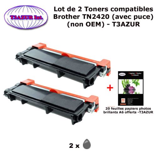 Toner T3AZUR 4 Toners compatibles avec Brother TN2420 pour Brother