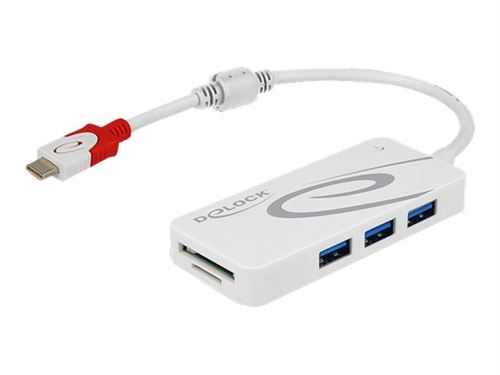 Delock hub usb externe usb 3.1 gen 1 type de ctm > 3 x usb de type a + 2 slot sd card reader blanc (62901)