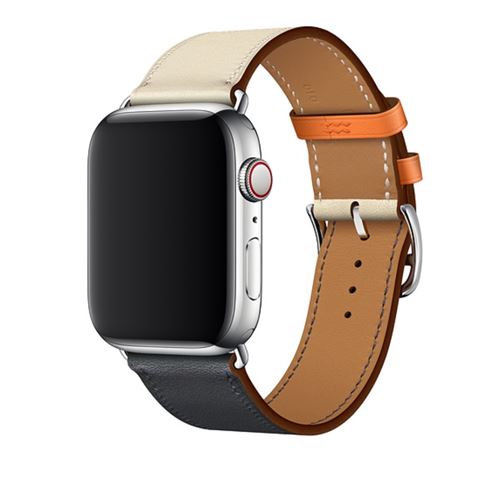 Bracelet en cuir véritable bicolore blanc/bleu foncé pour votre Apple Watch Series 4 44mm/Series 3 2 1 42mm