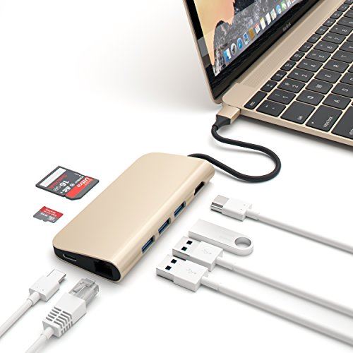 Satechi St-tcmag Adaptateur Multi-puertos 4 K HDMI (30hz), Aluminium, Transfert de Passage Type C, Ethernet, Lecteur de Cartes SD/