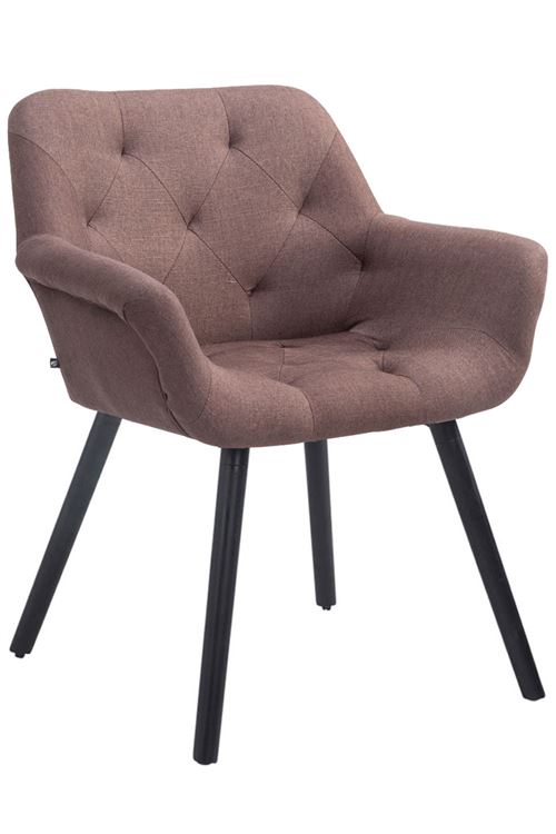 Chaise de Salle à manger Cassidy en Tissu - Chaise avec accoudoirs - Piètement Bois de Hêtre en teinte Noir - Couleur Marron