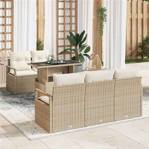 VIDAXL - Salon de Jardin - 6 Pièces - Poly Rotin - Beige - Image 2