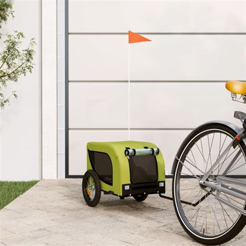 vidaXL Remorque de Vélo pour Animaux de Compagnie, Chariot à Vélo pour Chien avec Roues, Poussette de Chien, Vert et Noir Tissu Oxford et Fer
