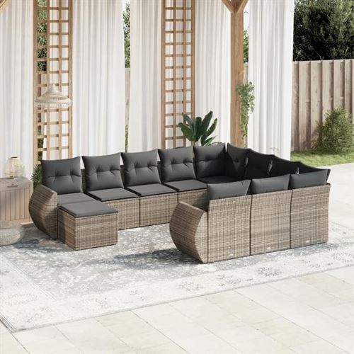 VIDAXL  Salon De Jardin 11 Pcs Avec Coussins Gris R&eacute;sine Tress&eacute;e