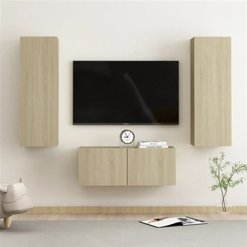 Non Communiqué Brun Ensemble De Meubles Tv 3 Pcs Chêne Sonoma Bois D Ingénierie