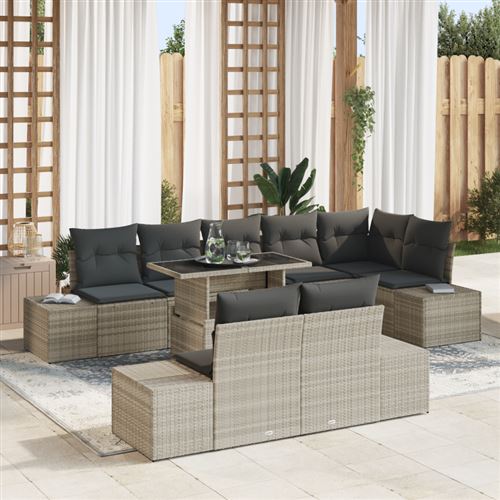 vidaXL Ensemble de canapé de jardin 9 pc Gris clair polyrotin