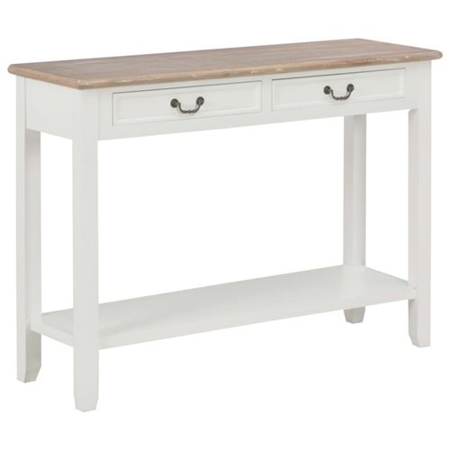 Non Communiqué Blanc Et Couleur De Bois Naturel Table Console Blanc 110X35x80 Cm Bois