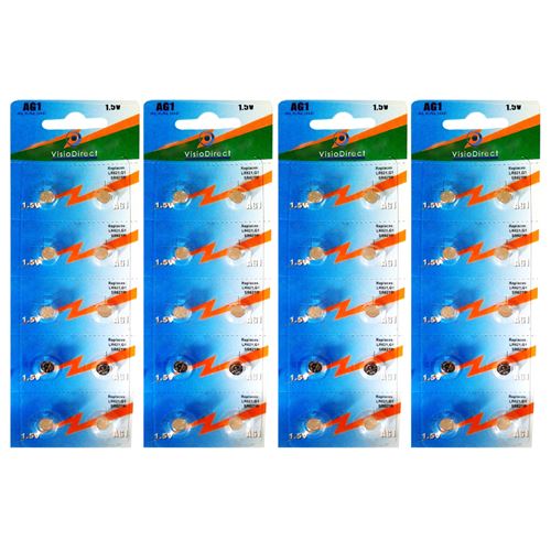 Lot de 40 Piles bouton plates Type AG1/G1 1,5V compatibles LR60 LR621 SR621W 364 - Visiodirect -
