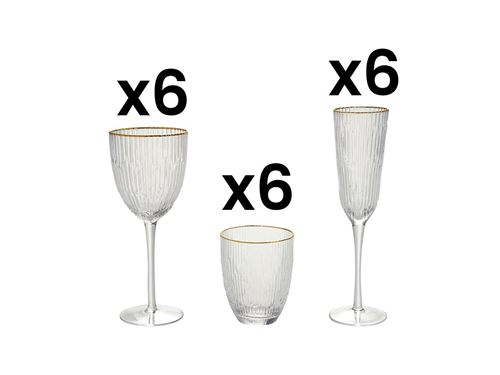 Lot de 18 verres soufflés bouche et bordures dorées ESMA - 36, 39 et 21.5 cl