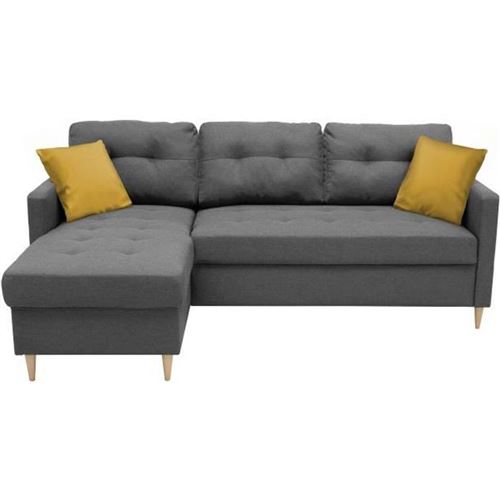 Canape dangle fixe reversible - Tissu gris + 2 coussins jaune - L 215 x P 145 x H 93 cm - FALSLEV