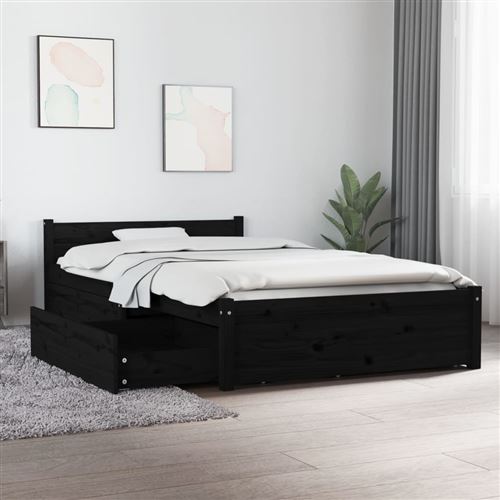 vidaXL Cadre de lit avec tiroirs Noir 90x200 cm