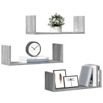 vidaXL Étagères murales 3 pcs sonoma gris 58x18x18 cm bois ingénierie 853286 - 1