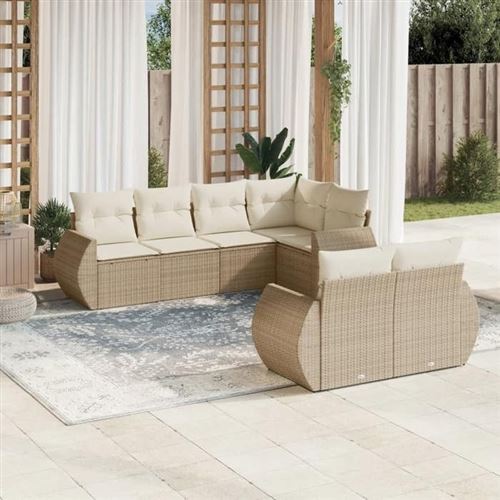 vidaXL Salon de Jardin avec Coussins 7 pcs, Canapés de Terrasse, Ensemble de Meubles de Patio, Mobilier d'Extérieur, Beige 3221607