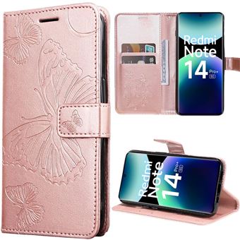 Coque pour Xiaomi Redmi Note 14 Pro Plus 5G/Note 14 Pro+ 5G, Protection Effet Cuir Motif Papillon Rose - BOOLING - 1