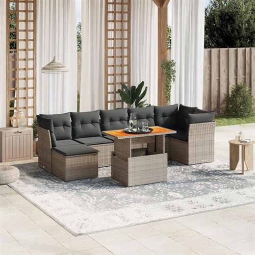 Non Communiqué Gris Vidaxl Salon De Jardin Avec Coussins 8 Pcs, Canapés De Terrasse, Ensemble De Meubles De Patio, Mobilier D'extérieur, 3270948