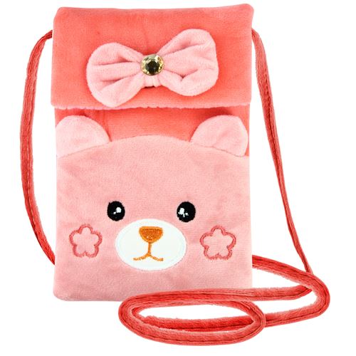 Pochette Bandoulière pour Smartphone en Tissu Design Ours Avizar Corail