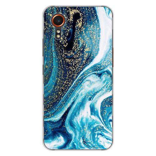 Coque en silicone imprimée compatible Samsung Galaxy XCover 7 Marbre Bleu Pailleté
